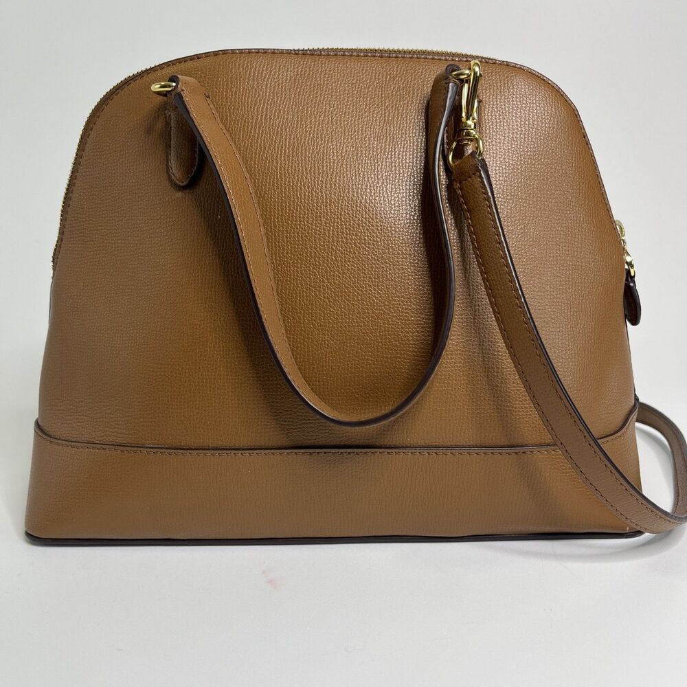 Ralph Lauren RLL Brown Leather Dome Satchel Bag Handbag Purse Classic - Picture 3 of 11